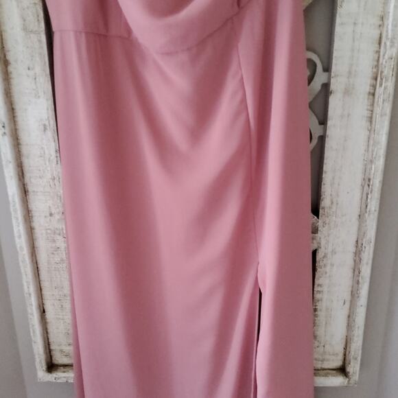 After Six Women's One-Shoulder Chiffon Gown with Thigh High Slit Desert Rose - Picture 4 of 8